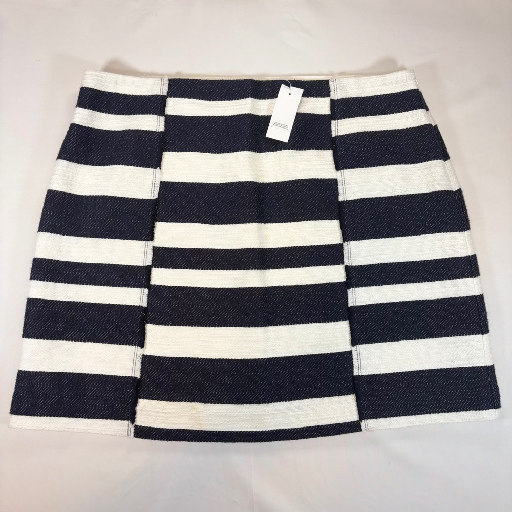 LOFT‎ Navy White Striped Tweed Mini Skirt 14 NWT Lined Coquette Preppy Nautical